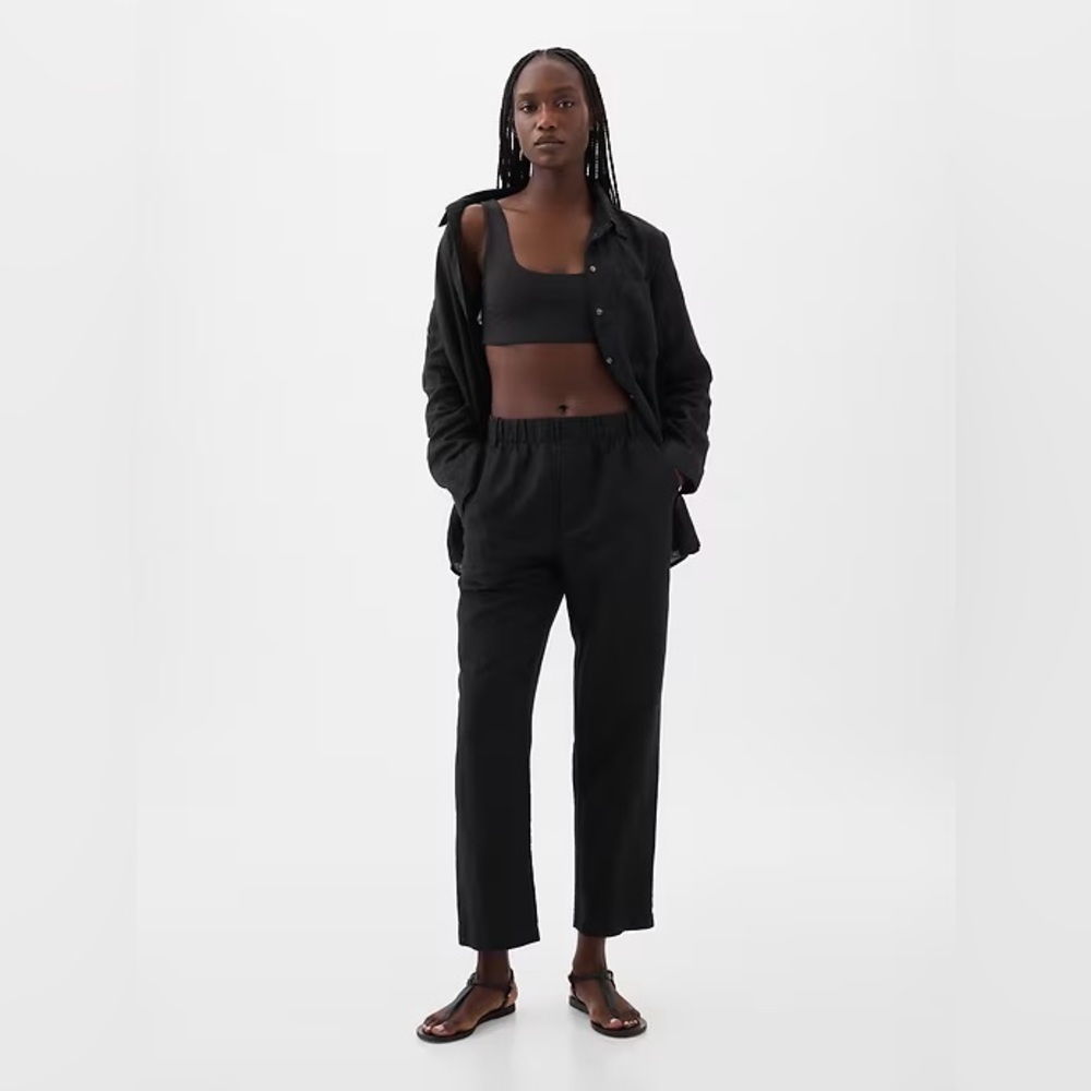 GAP Black Elastic-Waist Straight Trousers